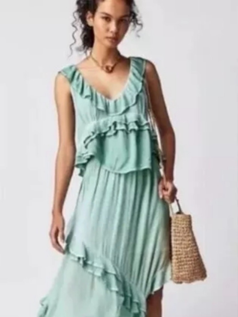 Free People If Only Skirt Set In Harbor Mint Rayon Gauze Asymmetrical Ruffle